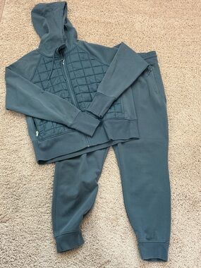 Old Navy Quilted Front Zipper Hoodie & Jogger Set - Teal